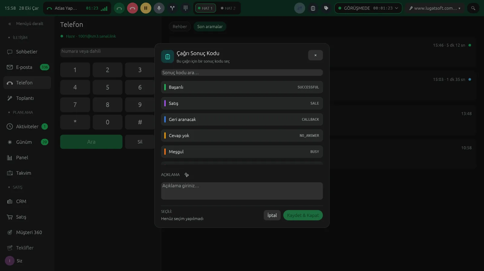 Çağrı sonuç kodu
